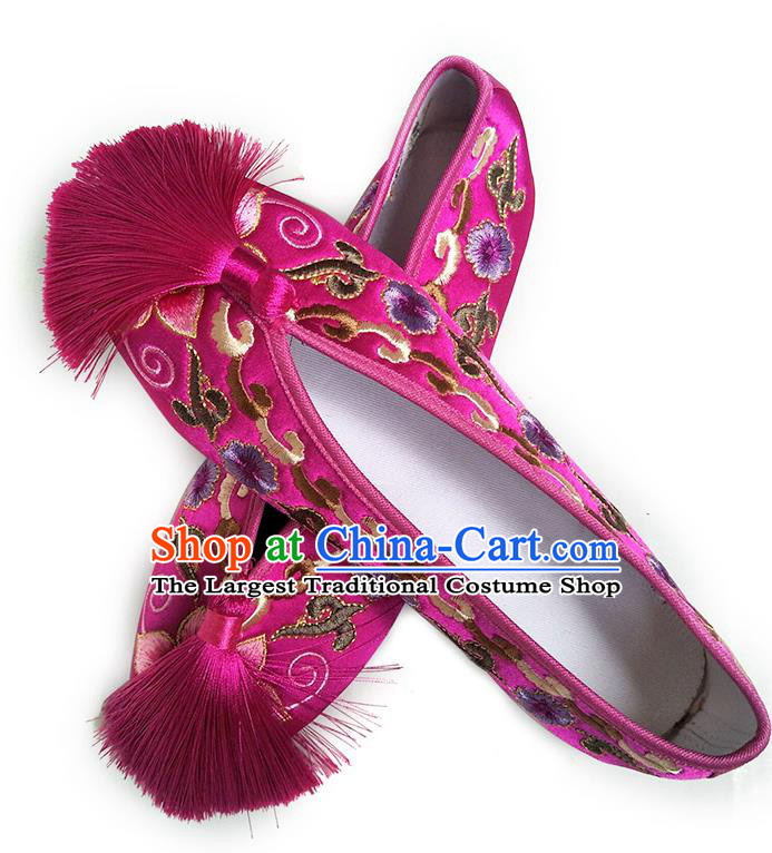 China National Women Shoes Embroidered Plum Blossom Rosy Satin Shoes Traditional Wedding Shoes