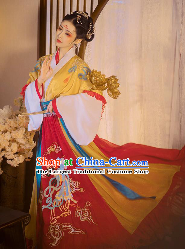 China Traditional Jin Dynasty Court Princess Historical Clothing Ancient Goddess Embroidered Hanfu Dress Apparels