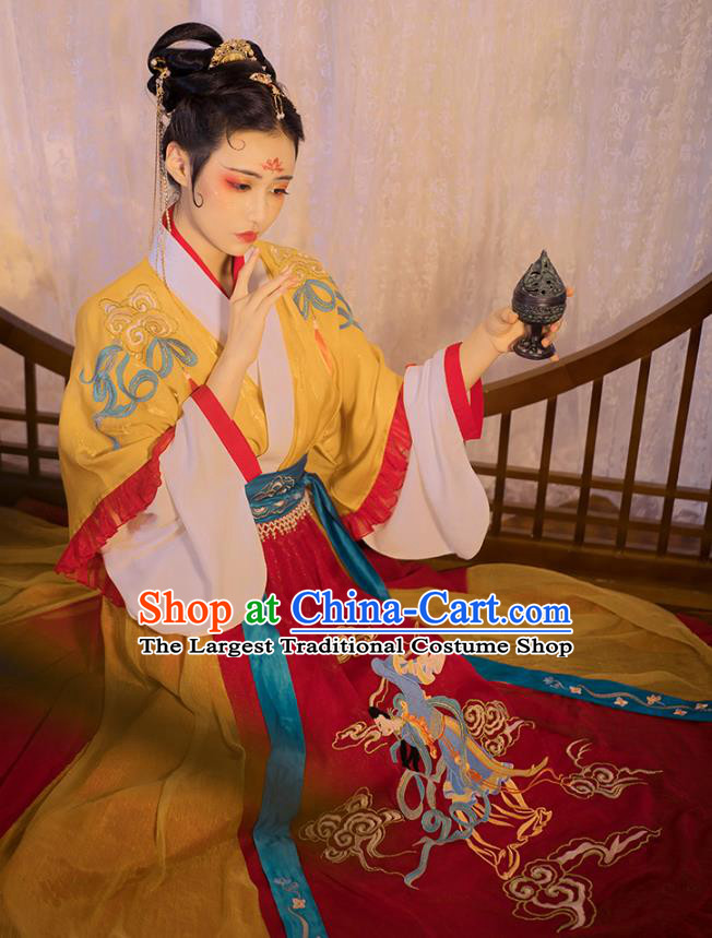 China Traditional Jin Dynasty Court Princess Historical Clothing Ancient Goddess Embroidered Hanfu Dress Apparels