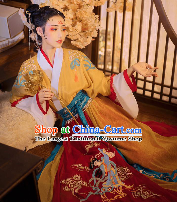 China Traditional Jin Dynasty Court Princess Historical Clothing Ancient Goddess Embroidered Hanfu Dress Apparels