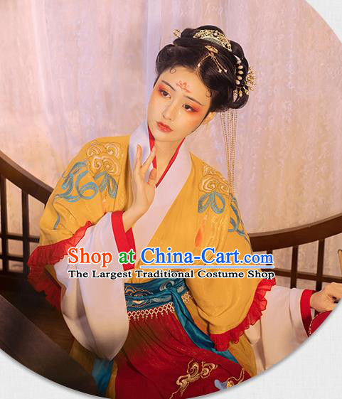 China Traditional Jin Dynasty Court Princess Historical Clothing Ancient Goddess Embroidered Hanfu Dress Apparels
