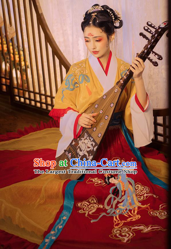 China Traditional Jin Dynasty Court Princess Historical Clothing Ancient Goddess Embroidered Hanfu Dress Apparels