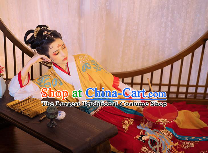 China Traditional Jin Dynasty Court Princess Historical Clothing Ancient Goddess Embroidered Hanfu Dress Apparels