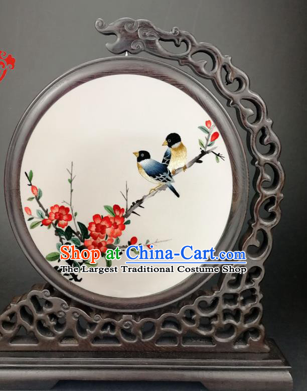 China Traditional Embroidery Begonia Table Screen Handmade Wenge Panel Screen