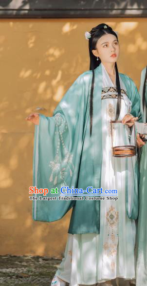 China Traditional Tang Dynasty Princess Green Hanfu Dress Clothing Ancient Court Lady Costumes
