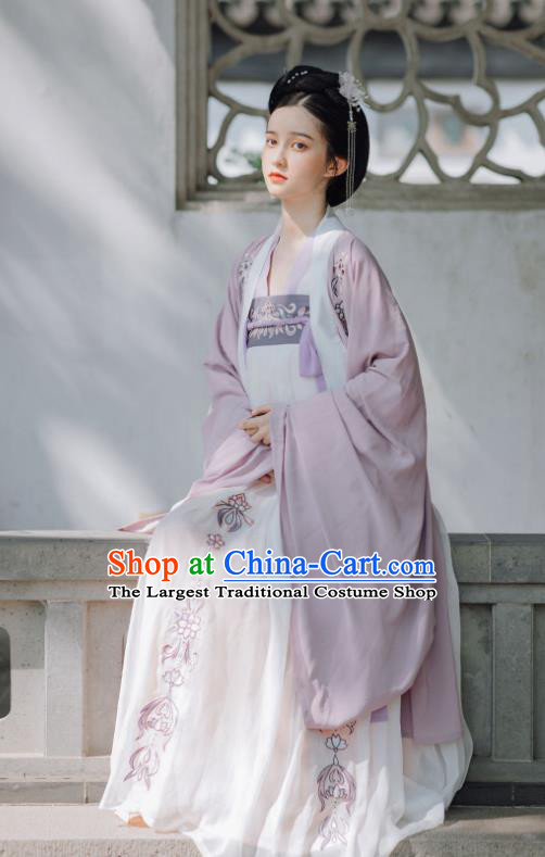 China Ancient Tang Dynasty Court Woman Hanfu Clothing Traditional Embroidered Garment Complete Set
