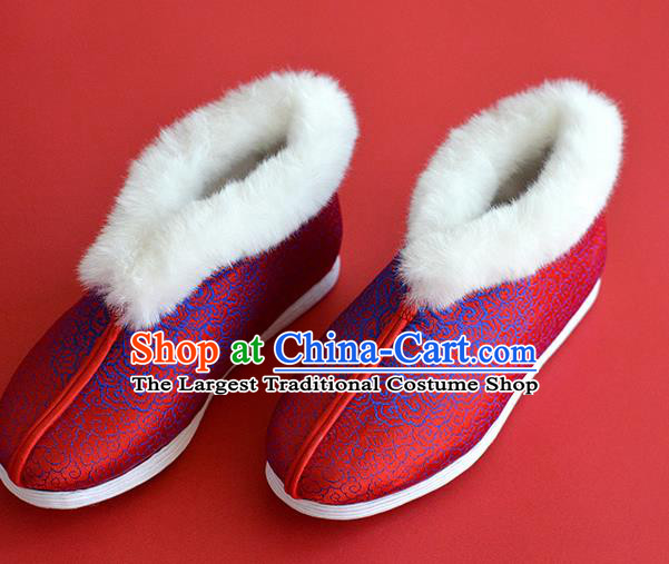 China Bride Shoes Traditional Red Satin Shoes National Cotton Padded Shoes