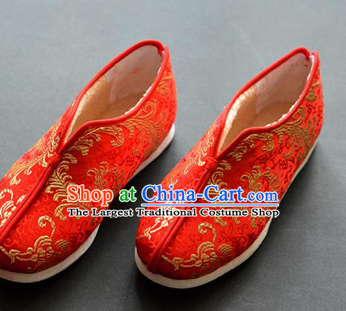 China National Cotton Padded Shoes Elderly Female Shoes Traditional Red Brocade Shoes