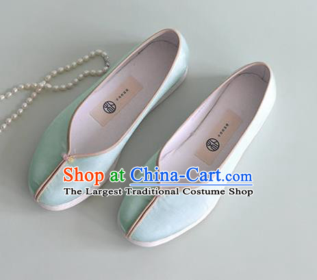 China National Shoes Traditional Hanfu Light Blue Satin Shoes Women Shoes