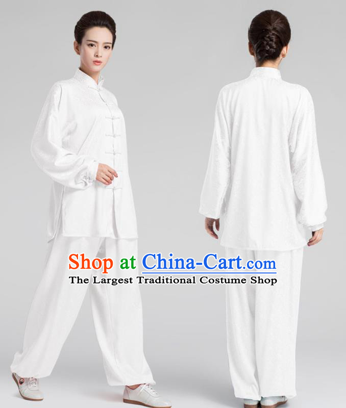 China Traditional Martial Arts White Silk Apparels Kung Fu Training Uniforms
