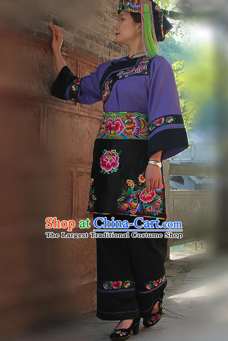 Chinese Miao Nationality Women Clothing Xiangxi Ethnic Costumes and Headwear