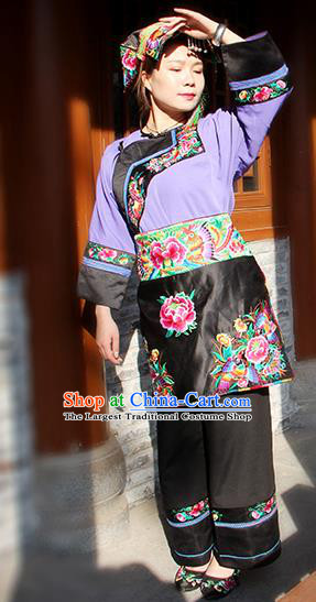 Chinese Miao Nationality Women Clothing Xiangxi Ethnic Costumes and Headwear