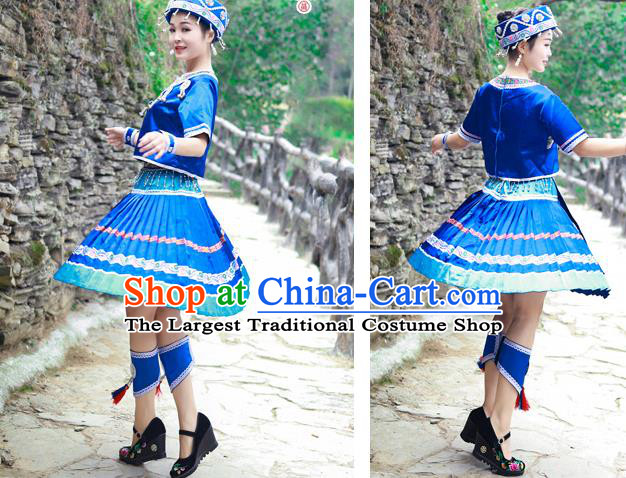 Chinese Tujia Nationality Young Lady Clothing Ethnic Folk Dance Costumes and Headdress