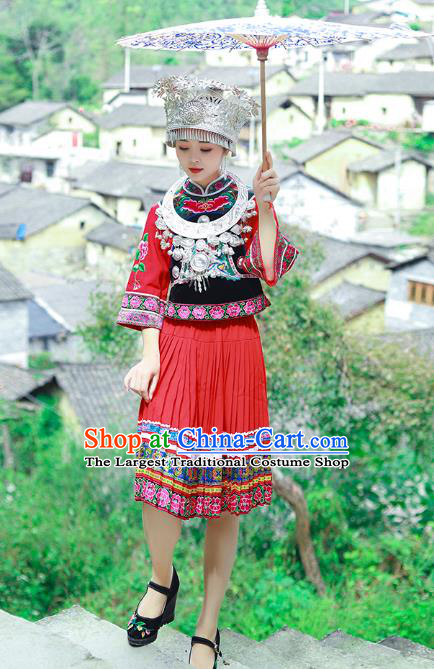 Chinese Miao Nationality Stage Performance Clothing Hmong Ethnic Female Folk Dance Outfits and Headdress