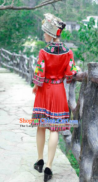 Chinese Miao Nationality Stage Performance Clothing Hmong Ethnic Female Folk Dance Outfits and Headdress