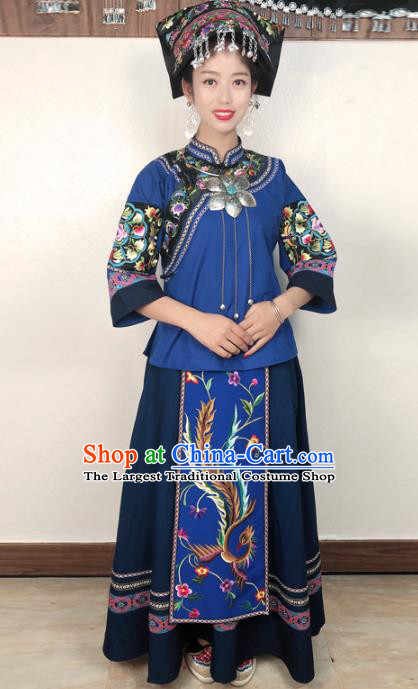 Chinese Tujia Nationality Folk Dance Dress Minority Stage Show Clothing Xiangxi Ethnic Woman Costume and Headdress