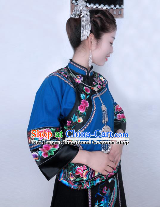 Chinese Minority Stage Show Clothing Miao Ethnic Woman Costume Hmong Nationality Folk Dance Dress and Hair Accessories
