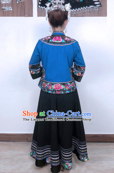 Chinese Minority Stage Show Clothing Miao Ethnic Woman Costume Hmong Nationality Folk Dance Dress and Hair Accessories