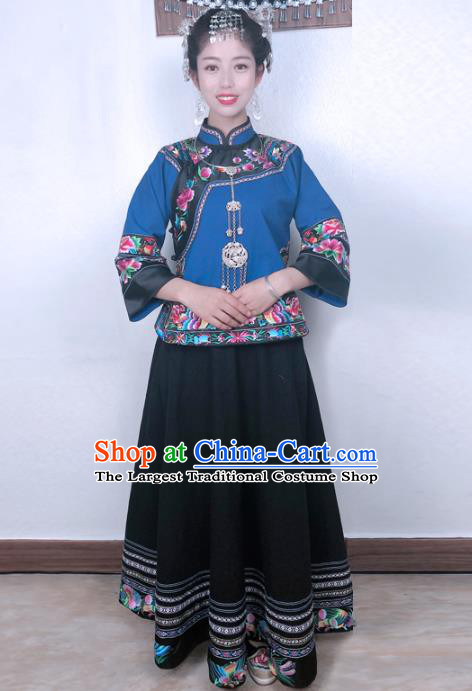 Chinese Minority Stage Show Clothing Miao Ethnic Woman Costume Hmong Nationality Folk Dance Dress and Hair Accessories