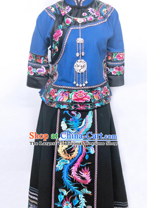 Chinese Minority Stage Show Clothing Miao Ethnic Woman Costume Hmong Nationality Folk Dance Dress and Hair Accessories