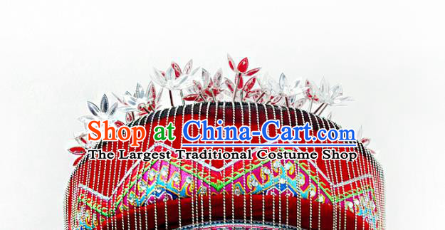 China Traditional Tujia Nationality Folk Dance Embroidered Hat Sichuan Ethnic Minority Wedding Headwear