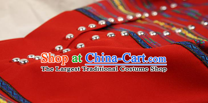 Chinese Yunnan Nationality Woman Red Dress Outfits Ethnic Folk Dance Costume Wa Minority Informal Clothing