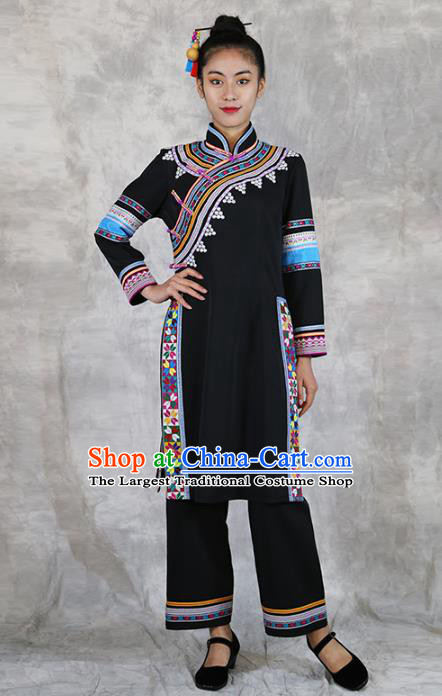 Chinese Lahu Minority Informal Clothing Yunnan Nationality Black Dress Outfits Ethnic Woman Costume