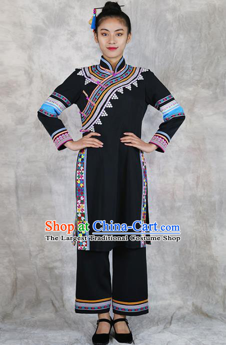 Chinese Lahu Minority Informal Clothing Yunnan Nationality Black Dress Outfits Ethnic Woman Costume