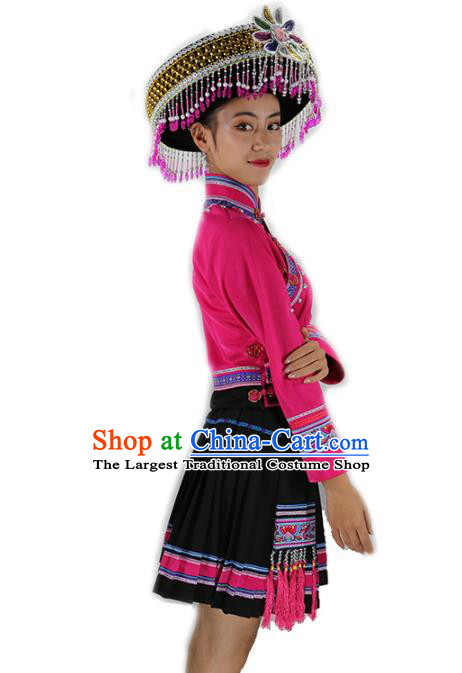 Chinese Yunan Minority Outfits Clothing Hani Ethnic Informal Costume She Nationality Woman Dress