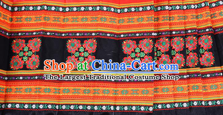 Chinese Minority Folk Dance Red Outfits Clothing Ethnic Bride Costume Yi Nationality Wedding Dress and Headwear