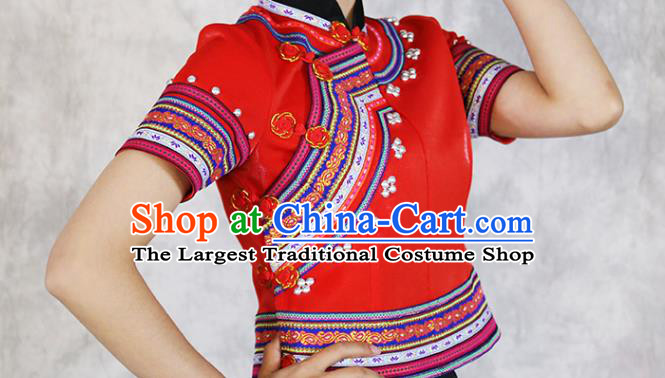 Chinese Yunnan Minority Folk Dance Outfits Clothing Ethnic Woman Costume She Nationality Dress and Hat