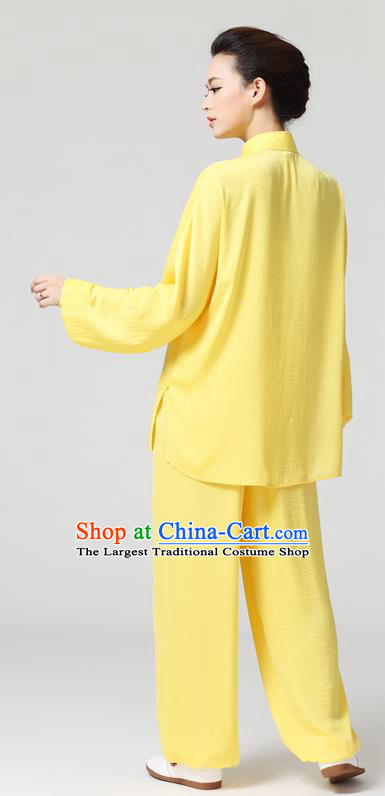 China Traditional Martial Arts Embroidered Clothing Tai Chi Chuan Competition Yellow Flax Uniforms