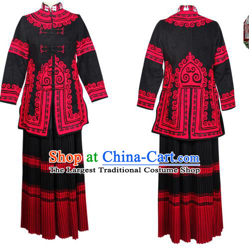 Chinese Yi Nationality Stage Show Dress Clothing Ethnic Wedding Bride Outfits Costumes and Headwear