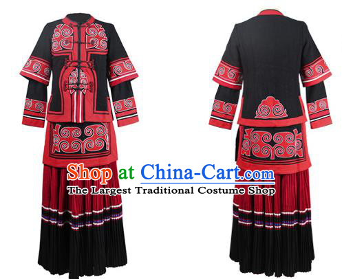 Chinese Yi Nationality Folk Dance Dress Clothing Ethnic Torch Festival Stage Performance Outfits Costumes and Hat