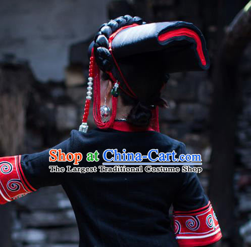China Traditional Yi Nationality Folk Dance Beads Tassel Hat Liangshan Ethnic Minority Stage Show Headwear for Women