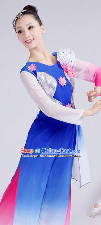 Chinese Umbrella Dance Clothing Fan Dance Stage Performance Costume Folk Dance Royalblue Outfits