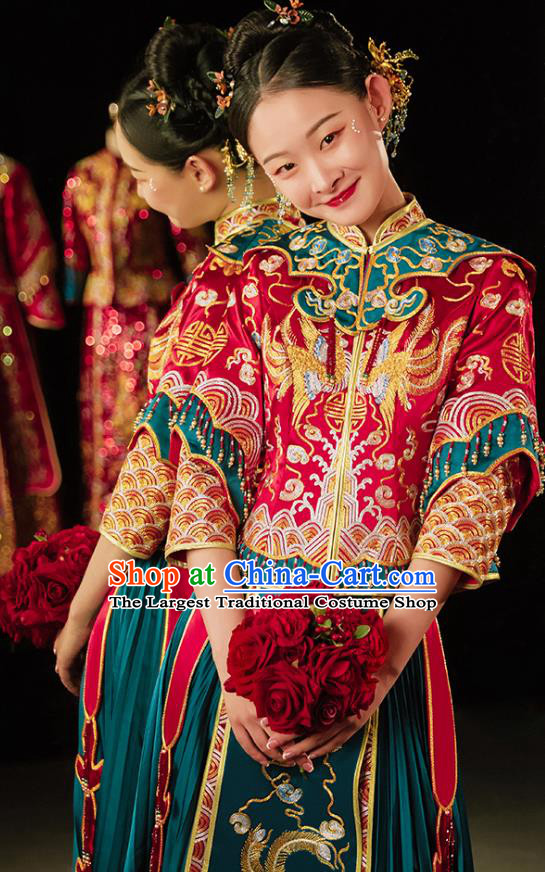 Chinese Traditional Wedding Toast Clothing Bride Embroidered Costumes Classical Xiuhe Suit Outfits