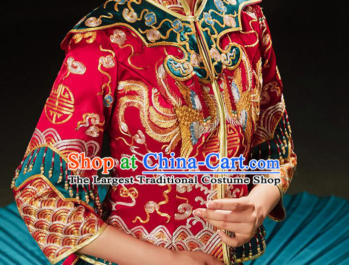 Chinese Traditional Wedding Toast Clothing Bride Embroidered Costumes Classical Xiuhe Suit Outfits