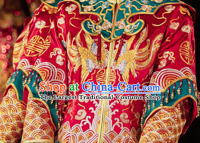 Chinese Traditional Wedding Toast Clothing Bride Embroidered Costumes Classical Xiuhe Suit Outfits