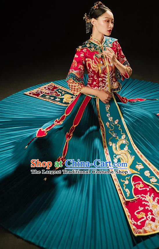 Chinese Traditional Wedding Toast Clothing Bride Embroidered Costumes Classical Xiuhe Suit Outfits