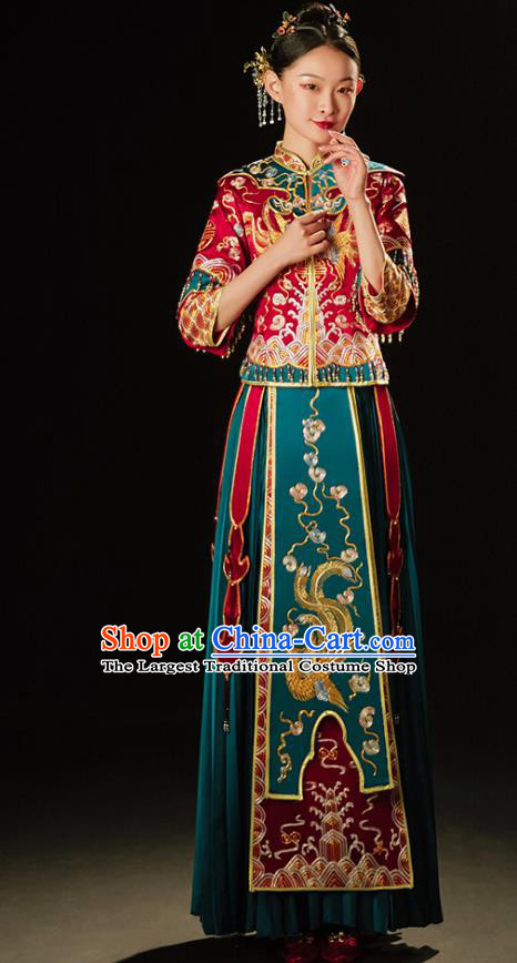 Chinese Traditional Wedding Toast Clothing Bride Embroidered Costumes Classical Xiuhe Suit Outfits