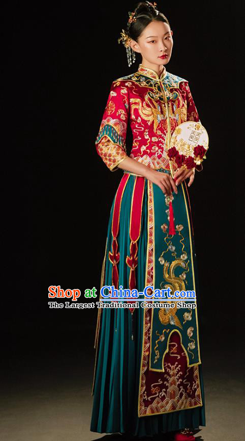 Chinese Traditional Wedding Toast Clothing Bride Embroidered Costumes Classical Xiuhe Suit Outfits