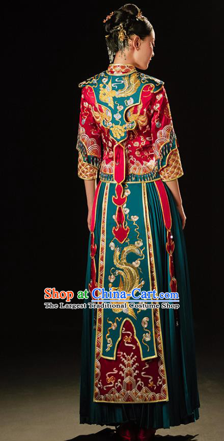 Chinese Traditional Wedding Toast Clothing Bride Embroidered Costumes Classical Xiuhe Suit Outfits