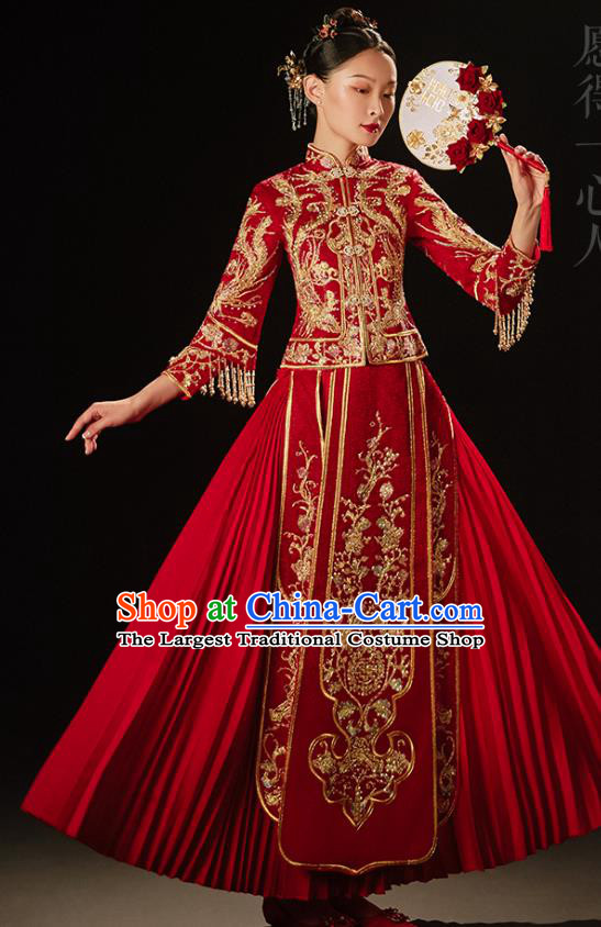 Chinese Classical Xiuhe Suit Drilling Outfits Traditional Wedding Toast Clothing Bride Embroidered Costumes