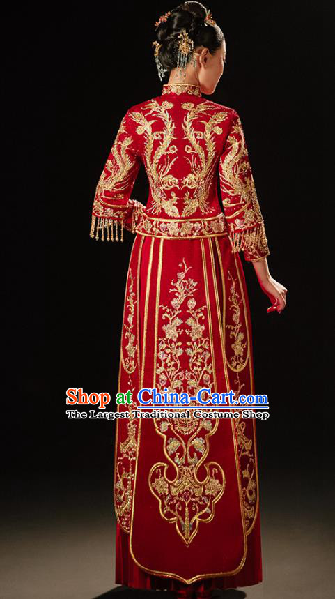 Chinese Classical Xiuhe Suit Drilling Outfits Traditional Wedding Toast Clothing Bride Embroidered Costumes