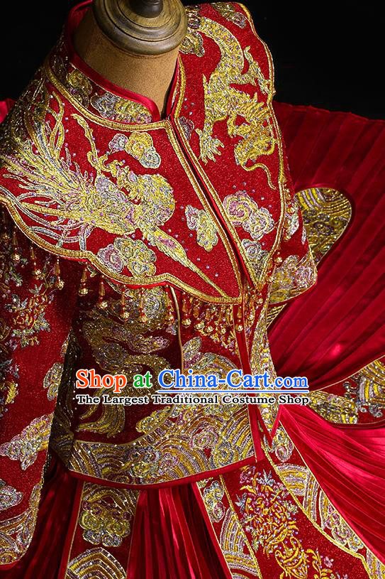 Chinese Classical Bride Toast Costumes Traditional Xiuhe Suit Drilling Red Outfits Wedding Embroidered Clothing