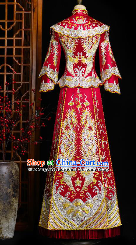 Chinese Wedding Embroidered Red Clothing Classical Bride Toast Costumes Traditional Xiuhe Suit Drilling Phoenix Outfits