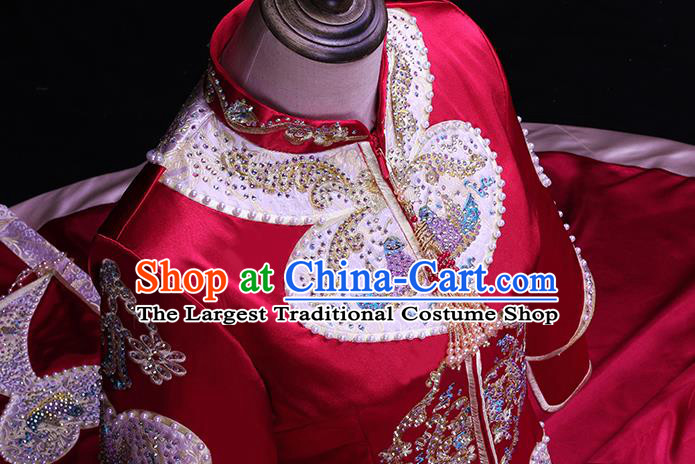 Chinese Bride Toast Embroidered Costumes Traditional Wine Red Xiuhe Suit Wedding Outfits Clothing