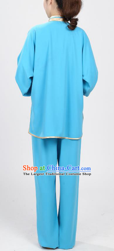 China Female Kung Fu Training Clothing Traditional Martial Arts Competition Embroidered Bamboo Blue Uniforms