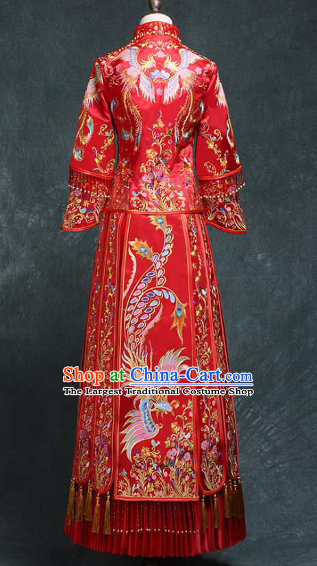 Chinese Traditional Embroidery Phoenix Peony Xiuhe Suit Wedding Toast Red Outfits Clothing Ancient Bride Costumes